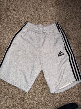 adidas Gray Athletic Shorts with Black 3-Stripes